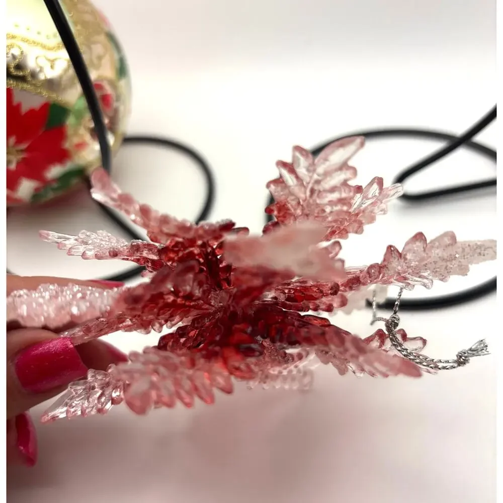 Hallmark Keepsake Ornament Gold Indent Poinsettia Design 1998 & Acrylic Ornament